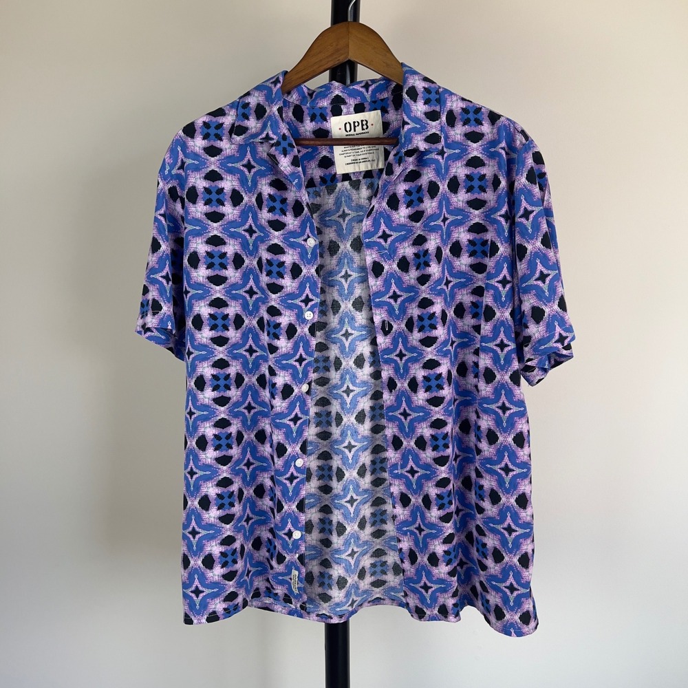 Original Paperbacks OPB Mens Purple Blue Geometric Starburst Button Down Shirt M